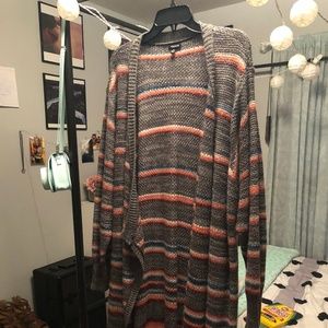 Striped Gray Knee Length Cardigan